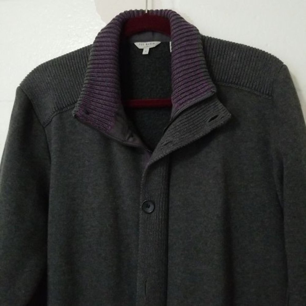 Ted Baker London Mens Full Zip Cardigan Sweater Jacket Cotton Blend 5 Grey Gray